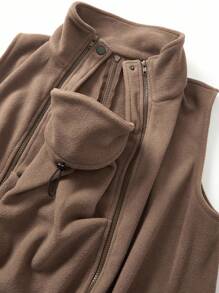 SHEIN Autumn And Winter Maternity Simple Solid Zip-Up Stand Collar 3-In-1 Jacket - Brown - View 12