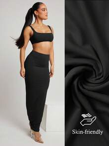 Silquee 魔力系列纯灰色宽领无袖吊带背心，休闲修身，性感女式背心+加长裙，基本款，柔软弹力亲肤面料，零压力塑身衣，双层设计，特殊拼布工艺，国际认证安全 - 黑色 - 查看 11