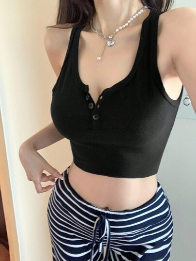 DAZY Autumn/Winter Casual Street Style Sexy Fitted Short Crop Top Camisole For Women