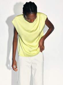 Maija 女士优雅通勤水钻装饰盖袖衬衫，夏季 - 黃色 - 查看 2