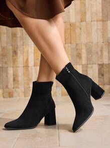 MOTF PREMIUM PU LEATHER SIDE ZIPPER HEELED ANKLE BOOTS FOR CHRISTMAS - Black - View 6