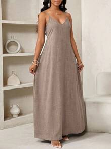 SHEIN Lady 2025 新款蓝色女士波西米亚风露背女士宽松长裙女士连衣裙宽松露肩生日和活动礼服/节日礼服度假服装女士波西米亚风/波西米亚风女装吊带上衣非洲女装女士连衣裙夏季热带女士连衣裙新品女士连衣裙沙滩裙复活节连衣裙/复活节女士连衣裙/复活节女士服装 - 咖啡棕 - 查看 5