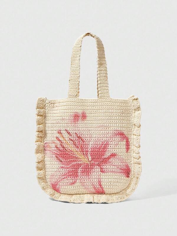 ROMWE Fairycore 度假休闲花卉印花编织单肩包