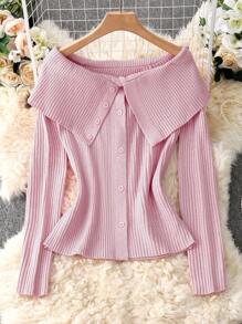 Franclia Women's Solid Color Minimalist Long Sleeve Sweater, Everyday Wear Fall Winter Cloth For Women - Pink - View 3
