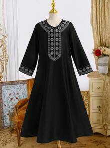 Tween Girls Casual Inspired Long Cardigan Dress - Black - View 4