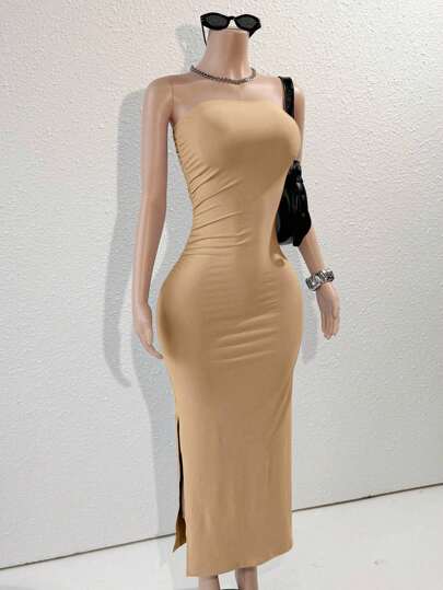 bodycon midi dress green Sequin Camisole Maxi Dress - Nude