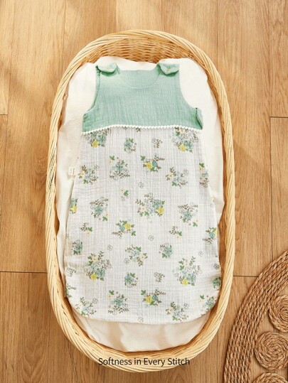 Cozy Pixies 1pc Newborn Baby Swaddle Sleeping Bag, Soft & Comfortable Green Floral Countryside Style Bedding Oeko-Tex Certified
