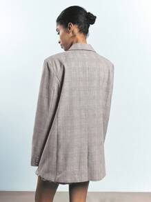 Maija 女士格子翻领长袖休闲办公夹克，节日 - 棕色 - 查看 2