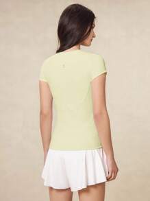 OutZeal 女士运动上衣 黄色纯色夏季春季健身瑜伽休闲吸汗收腹速干柔软圆领紧身T恤 - 黃色 - 查看 6