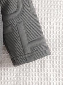 SHEIN 1 件男婴连帽拉链夹克，纹理棉混纺面料，适合秋冬季