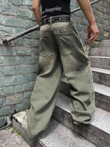 Manfinity EMRG 男士休闲宽松口袋牛仔裤 - 綠色 - 查看 2