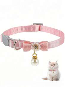 Cat Collar Detached, Cat Collar With Pearl Pendant Quick Release Clasp Pink Bow Adjustable Baby Kitten Collar Polyester White Bead Cat Buckle Adjustable With Flower Decoration Cat Collar Pet Necklace Dog Collar Is Suitable For Fashion Pet Cats And Dogs