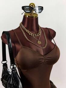 Amplova 女士纯色荷叶边吊带背心连体裤和蓬松迷你裙性感两件套 - 彩色 - 查看 5