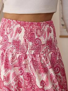 LanaWest Women's Boho Printed Drawstring Waist Long Skirt For Vacation And Daily Casual Wear, Spring/Summer