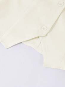 Set 2pcs Atasan Tank Tanpa Lengan Leher V Asimetris dengan Bordir dan Rok Lipit Pinggang Tinggi Polos, Cocok untuk Remaja Putri yang Elegan - Khaki - View 4