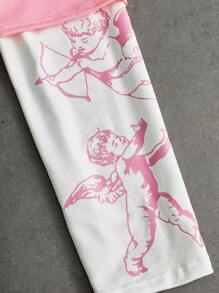 PAVTROS 男士街头风格流行 INS 搭配天使丘比特印花刺绣心形 T 恤，户外音乐节、夜总会酒吧、男朋友/丈夫礼物、周年纪念礼物、二合一 T 恤、粉色图案 T 恤、粉色街头服饰、粉色 Y2k 衬衫、2000 年代风格 - 彩色 - 查看 4