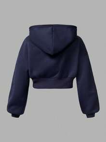 Girlism Teen Girls Hoodie & Sweatshirt Co-Ords, English Print Hoodie And Contrast Waistband Pants 2 Pieces Set Girls Sweat Outfit Sweat Set Navy Blue Hoodie Girls Hoodie Set Girls Sweatsuit Girls Tracksuit/Halloween/Autumn/Christmas/Holiday/Festival/Winter Fall - Blue and White - View 5