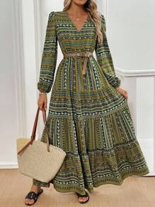 EMERY ROSE 女式V领花卉印花波西米亚长裙女装