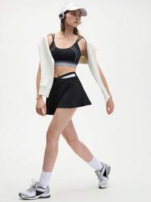Eassivo Eassivo 女式休闲运动字母印花迷你裙和裙裤 - 黑與白 - 查看 2