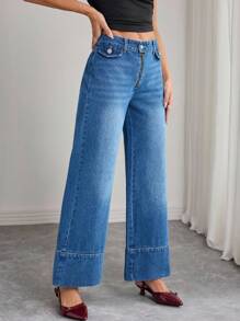 Elenzga Women's Casual Washed Wide Leg Jeans - Blue - View 6