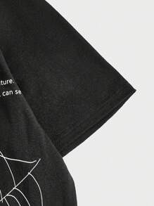 ROMWE MEN Goth Spring/Summer Casual Graphic Men Spider Print Crew Neck Tee For Halloween, School, 2000S Style - Black - View 4