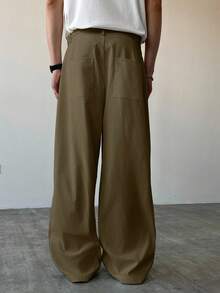 Claim Dot 男士休闲日常宽松裤，带折叠和褶皱设计，秋季 - 棕色 - 查看 4