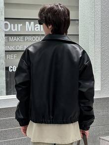 DAZY Teen Boy Padded Coat, Fall Leather Jacket - Black - View 8