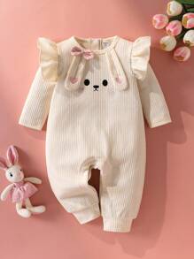 SHEIN Baby Girl Spring Rabbit Print Long Sleeve Jumpsuit Fall Winter - Apricot - View 2