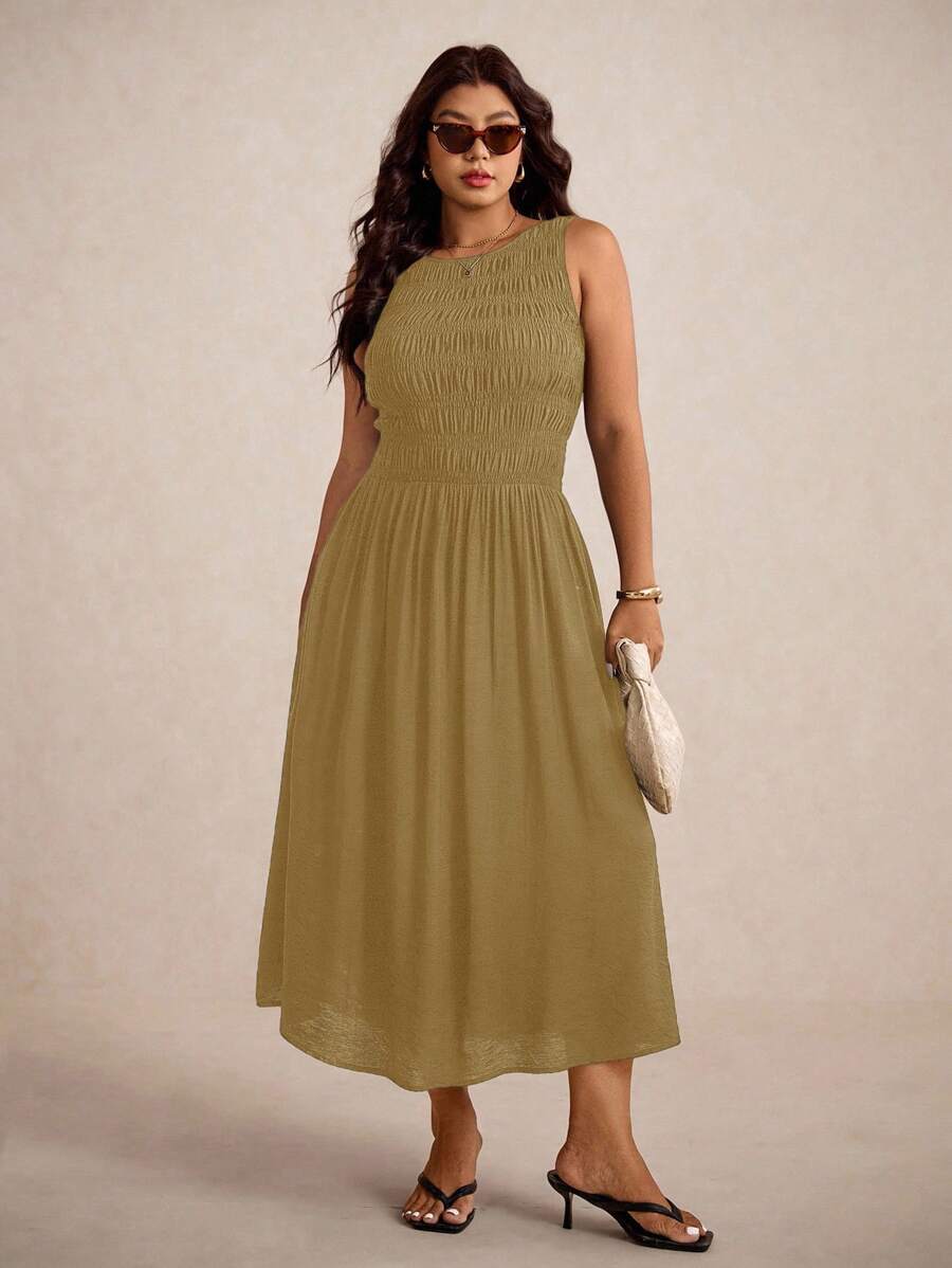 Elaquor Figurbetontes Kleid ohne Ärmel in Große Größen, schwarz, geeignet für Urlaub, Pendeln und den täglichen Gebrauch