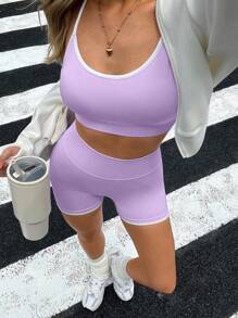 Sovereign Charm Women's Seamless High Elasticity Backless Design Sports Bra Lavender Workout Top Cross Back Sports Bra Lavender Sports Bra - Purple - View 2