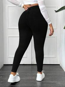 Slaydiva Pantalones Vaqueros Rotos Entallados Para Mujer De Talla Grande - Negro - Ver 2