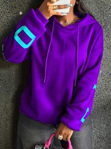 INAWLY 女士休闲字母印花连帽运动衫，秋冬，长袖上衣