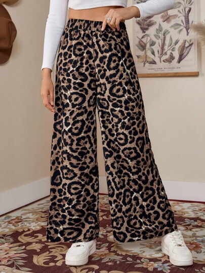 LanaWest Leopard Print Wide Leg Pants