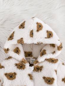 SHEIN 男婴熊图案双面羊毛连帽连体衣，厚款，适合秋冬季 - 彩色 - 查看 5