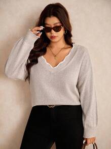 Elaquor Femmes grande taille Chandail ample minimaliste polyvalent avec bretelles au dos, couleur unie, pull ample, vêtements d'automne/hiver pour femmes