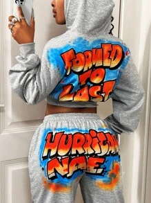 BamGleam Casual Colorful Graffiti Print Long Sleeve Hoodie Pullover Fall Back To School Fashion - Grey - View 4