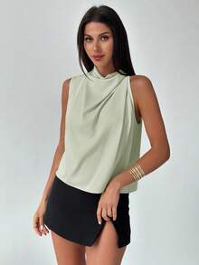 Firerie 女士优雅时尚新款通勤办公室日常度假音乐节不对称褶皱杏色衬衫，春夏 - 薄荷藍 - 查看 7