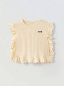 Maija Kids Maija Kids 2件套 女童宽松荷叶领短袖T恤和喇叭裤夏季套装 - 杏色 - 查看 11