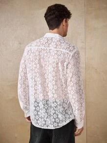 Manfinity Homme Men's Solid Color Sheer Long Sleeve Casual Sexy Shirt - White - View 2