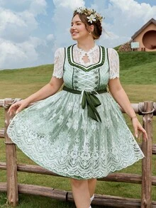 SHEIN Frenchy Vestido verde con cordones de talla grande para Oktoberfest, Dirndl - Verde - Ver 2