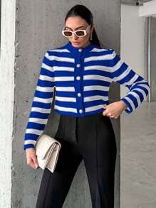 EURMUSE 女單排扣條紋開襟衫