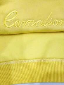 Resyla Maglione comodo da donna con girocollo, maniche lunghe e motivo ricamato a lettere - Giallo - Visualizzare 4