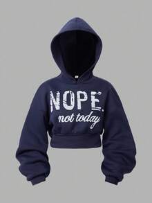 Girlism Teen Girls Hoodie & Sweatshirt Co-Ords, English Print Hoodie And Contrast Waistband Pants 2 Pieces Set Girls Sweat Outfit Sweat Set Navy Blue Hoodie Girls Hoodie Set Girls Sweatsuit Girls Tracksuit/Halloween/Autumn/Christmas/Holiday/Festival/Winter Fall - Blue and White - View 6