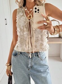 Siren Gaze 女士时尚亮片系带吊带背心，夏季 - 杏色 - 查看 7