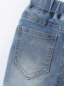 Baby Boy Denim Pants Baby Boy Casual Elastic Waist Washed Blue Cuffed Hem Jeans Baby Boy Denim Pants Baby Boy Jeans Baby Boy Jeans Baby Jeans My First Christmas My First Halloween Casual Versatile Denim Jeans, Autumn/Winter 2025 New Arrival, Suitable For Daily Wear Collegiate Style, Street Fashion, Casual, Retro, Pop, Bohemian Style, Street Style, Basic Versatile Model, Daily Outings, School Commuting, Gatherings, Home, Vacation, Picnics, Back-To-School Season, Halloween, Christmas Fall - Light Wash - View 5