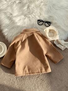 2pcs Unisex Baby Casual Khaki Jacket With White Scarf, Baby Boy & Baby Girl Autumn/Winter Back To School Fashion Fall