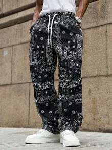 PAVTROS Quần ống đứng dáng rộng Manfinity Streetrush phong cách Street Academy dành cho nam, in kỹ thuật số họa tiết Paisley toàn bộ, hoàn hảo để kết hợp với phong cách INS, High Street và Hip-Hop. Lý tưởng cho phong cách Street Rock, lễ hội âm nhạc và trang phục hàng ngày. - Nhiều màu - Xem 1