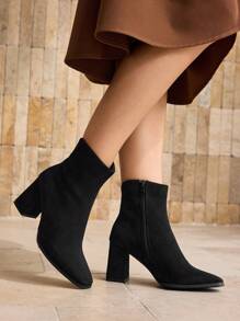 MOTF PREMIUM PU LEATHER SIDE ZIPPER HEELED ANKLE BOOTS FOR CHRISTMAS - Black - View 7