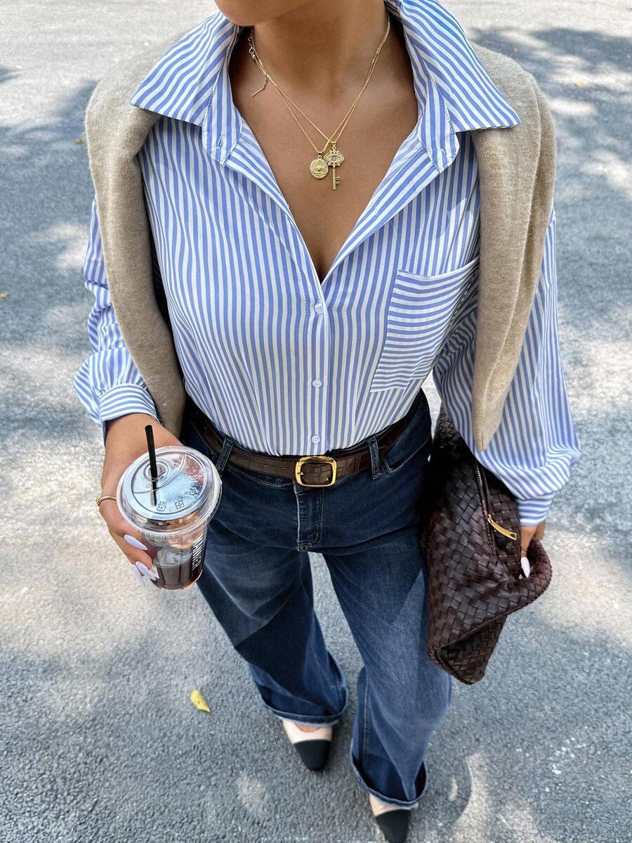 Dripcurv Plus Striped Print Drop Shoulder Shirt