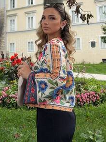 Jeta Ari Gewebtes Print, 3/4-Ärmel, vorne gebunden, lockeres, kurzes Damenhemd, Sommeroutfits für Damen, Strandkleidung, Ostern, Strandoutfits für Damen, Frühlingsferien, Urlaubsoutfits für Damen, Konzertoutfit für Damen, BOHO, Böhmen, Musikfestival, tropische Urlaubskleidung für Damen - Verschiedenfarbig - Übersicht 6